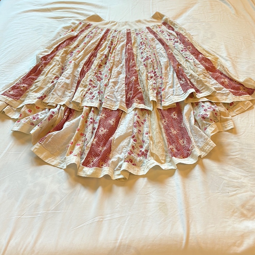 Free People hi low maxi skirt. Size 10. Red white and cream